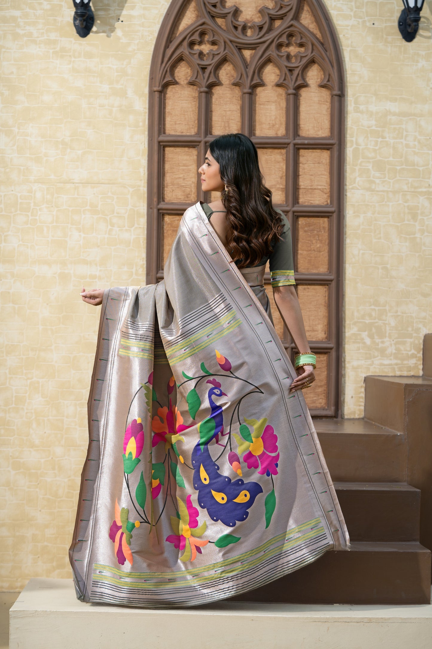 Antara Grey Paithani Soft Blended Silk Saree