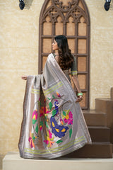 Antara Grey Paithani Soft Blended Silk Saree