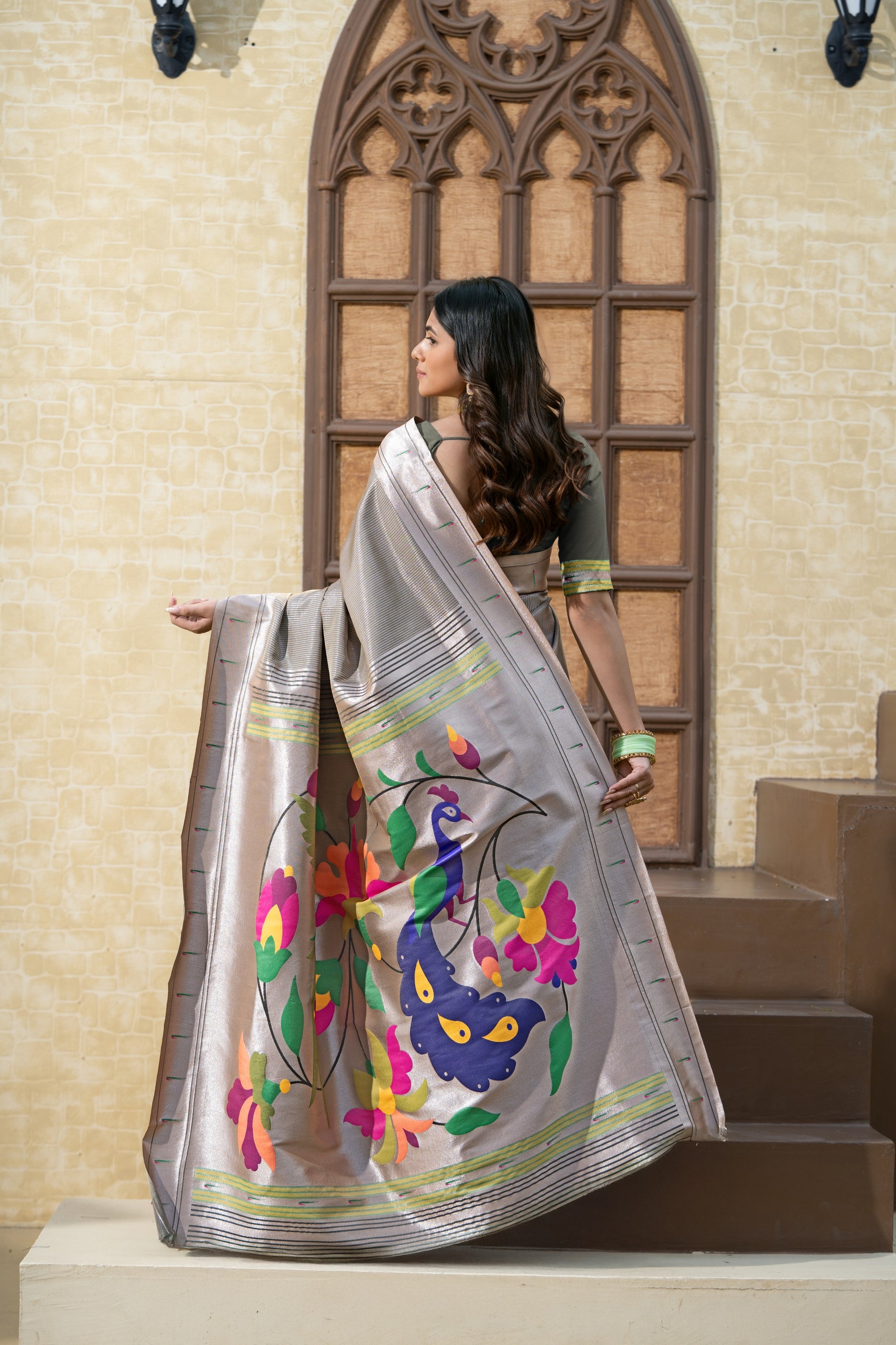 Antara Grey Paithani Soft Blended Silk Saree
