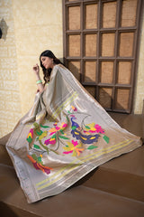 Antara Grey Paithani Soft Blended Silk Saree