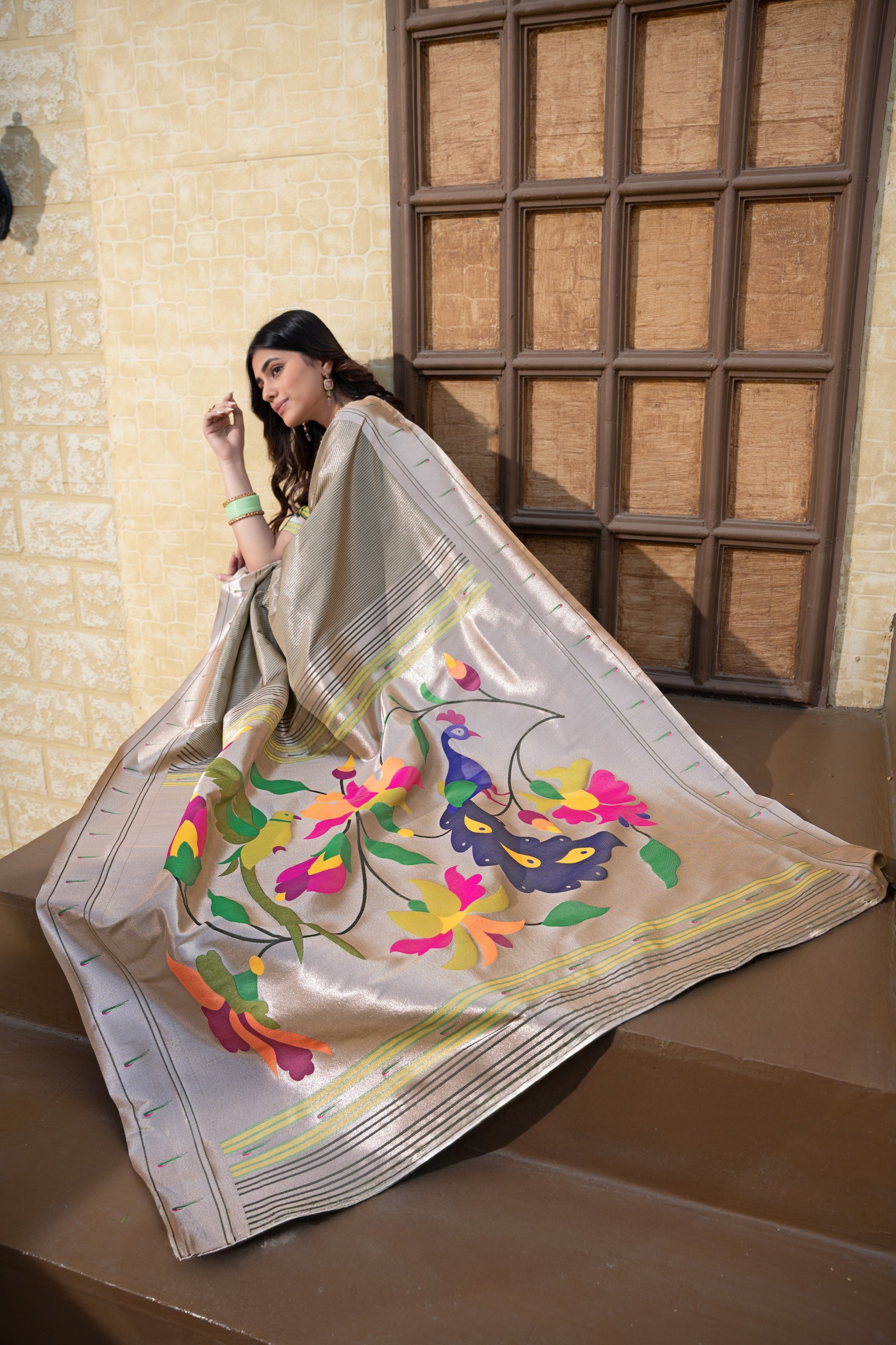 Antara Grey Paithani Soft Blended Silk Saree