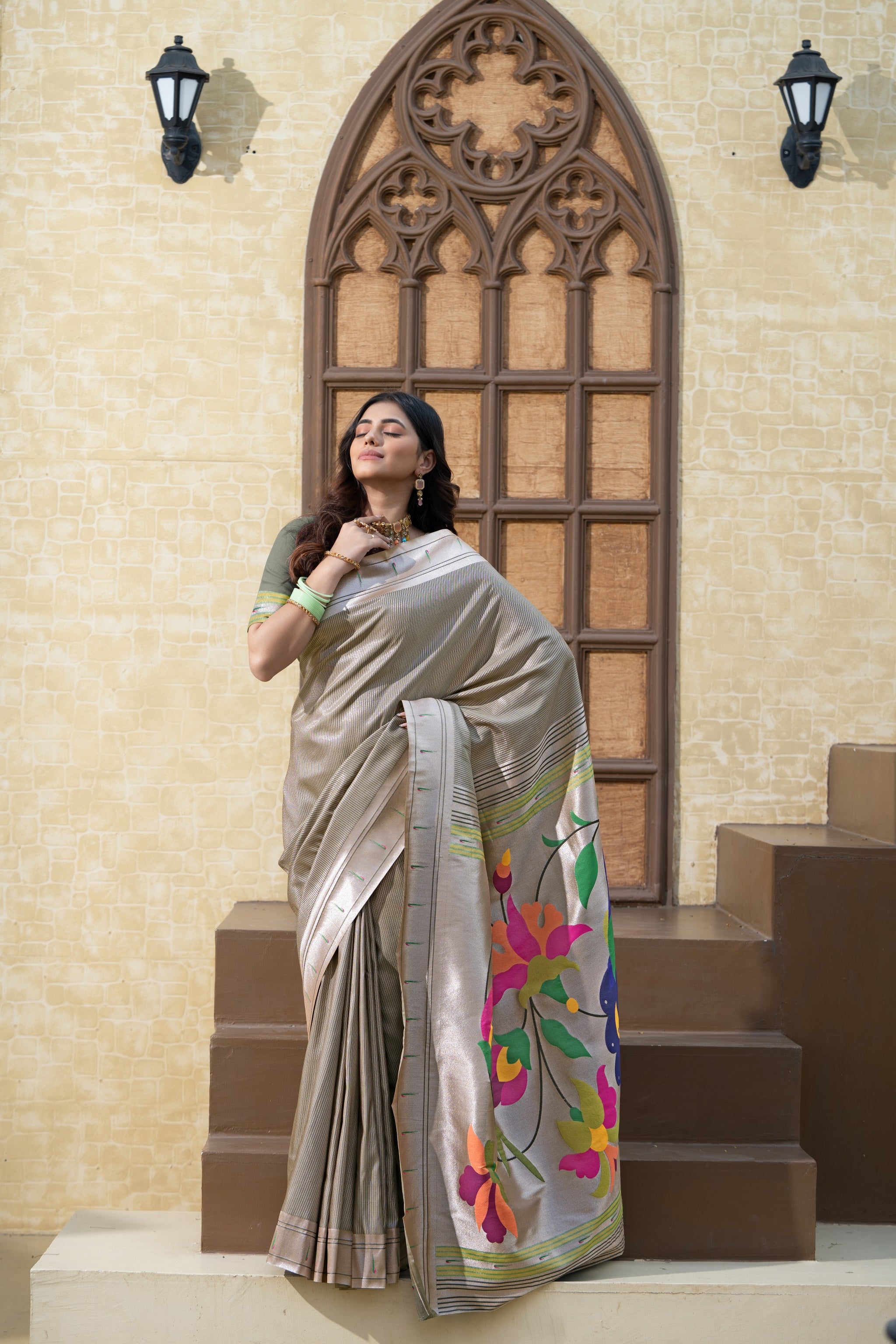 Antara Grey Paithani Soft Blended Silk Saree