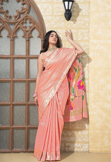 Antara Peach Paithani Soft Blended Silk Saree