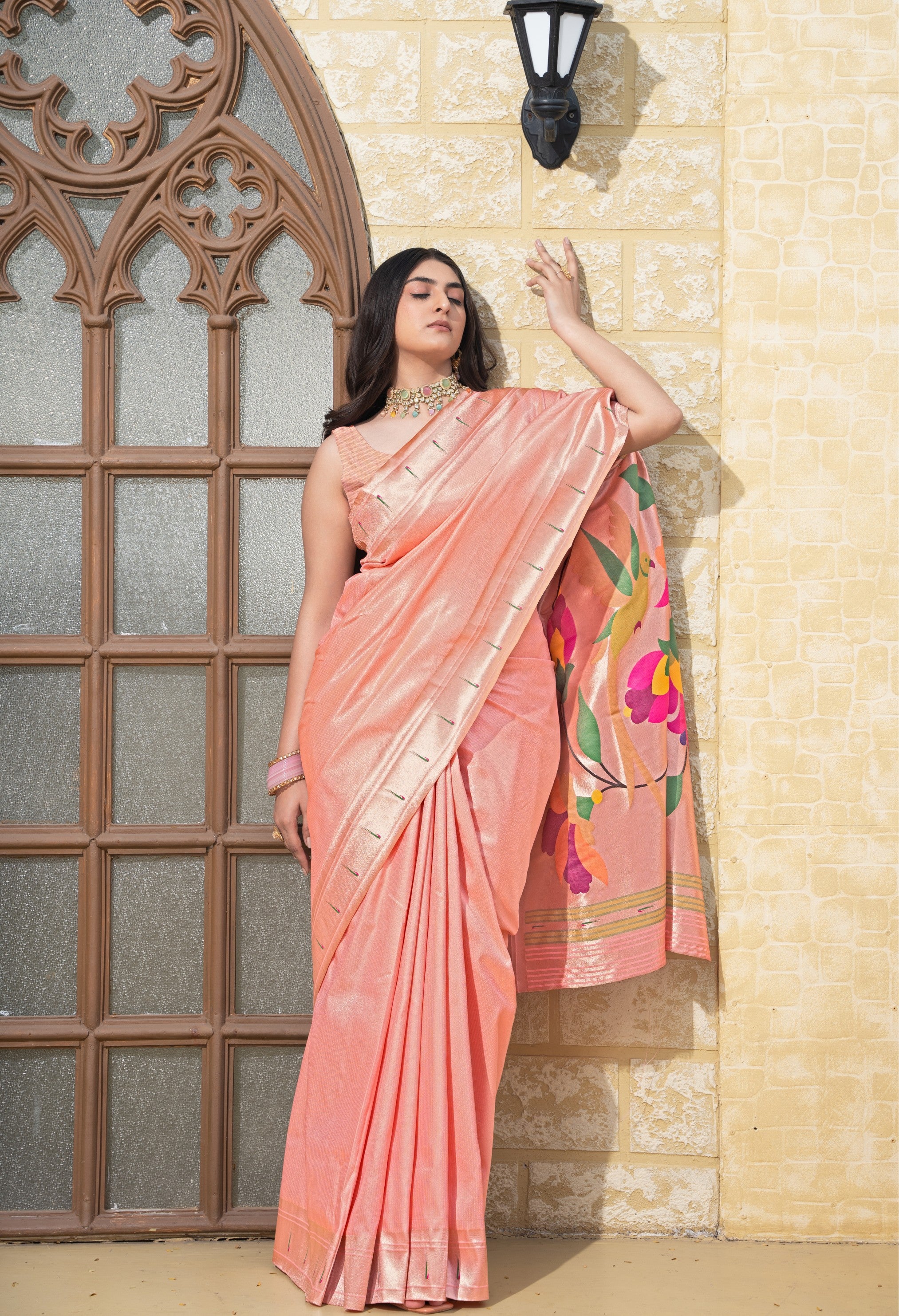 Antara Peach Paithani Soft Blended Silk Saree