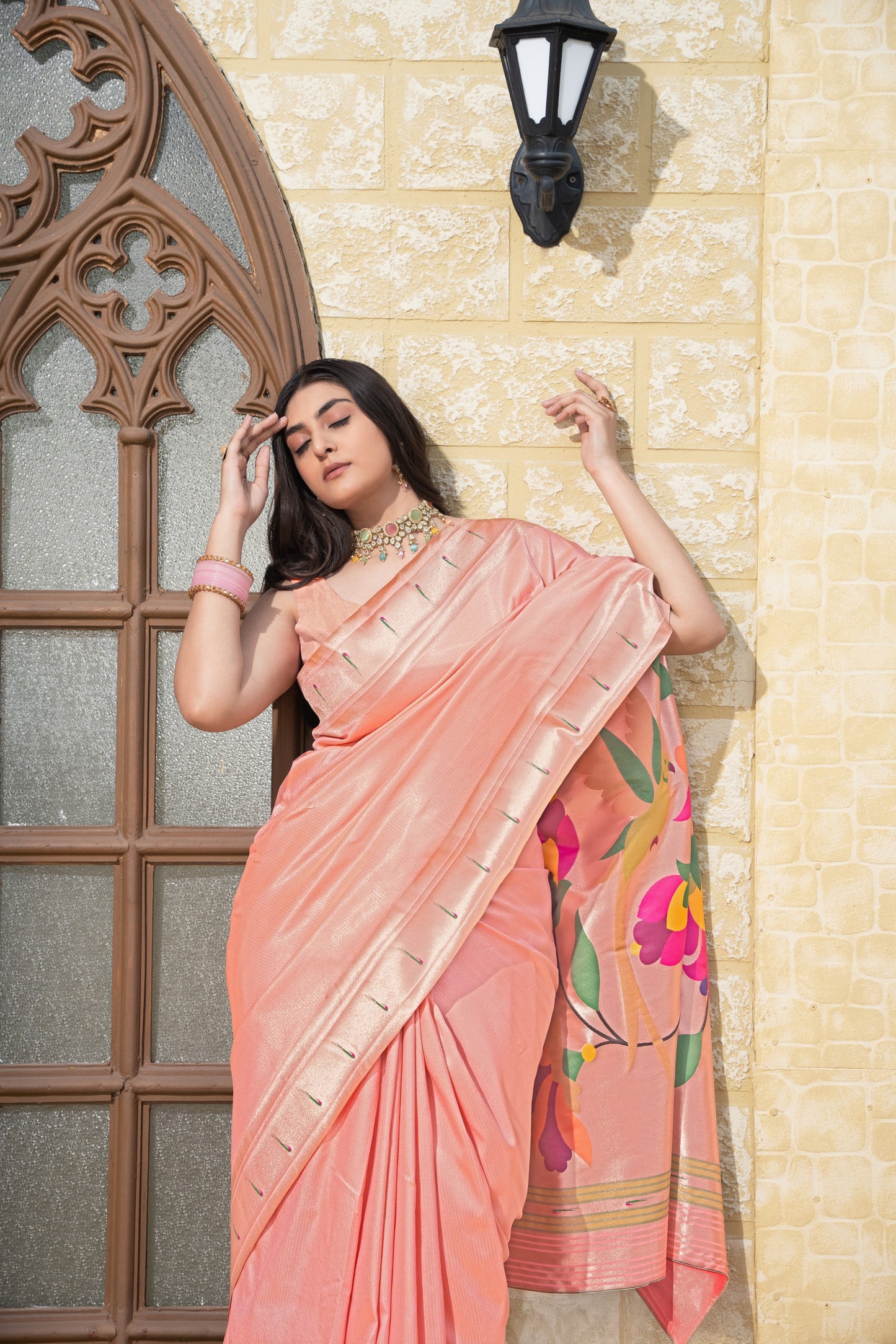 Antara Peach Paithani Soft Blended Silk Saree