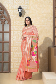 Antara Peach Paithani Soft Blended Silk Saree