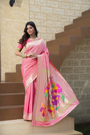 Antara Pink Paithani Soft Blended Silk Saree