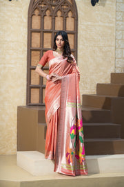 Antara Red Paithani Soft Blended Silk Saree