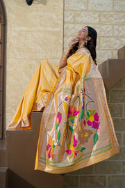 Antara Yellow Paithani Soft Blended Silk Saree