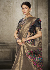 Aroma Ebony Black Woven Banarasi Art Silk Saree