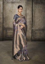 Aroma Glacier Grey Woven Banarasi Art Silk Saree