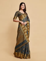 Avantika Gunsmoke Grey Zari Woven Design Chanderi Cotton Saree