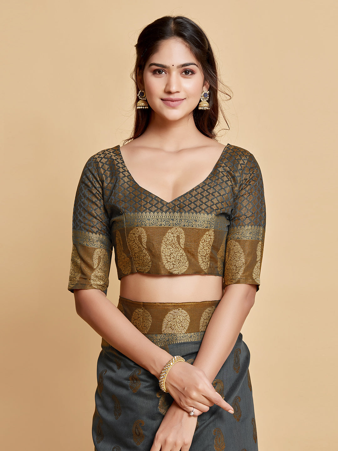 Avantika Gunsmoke Grey Zari Woven Design Chanderi Cotton Saree