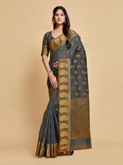 Avantika Gunsmoke Grey Zari Woven Design Chanderi Cotton Saree