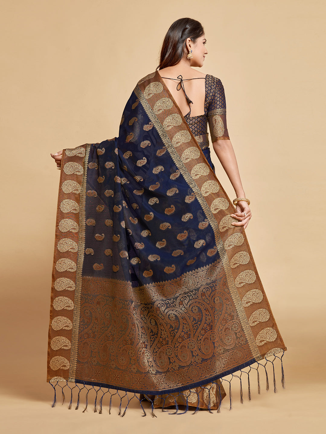 Avantika Midnight Blue Zari Woven Design Chanderi Cotton Saree