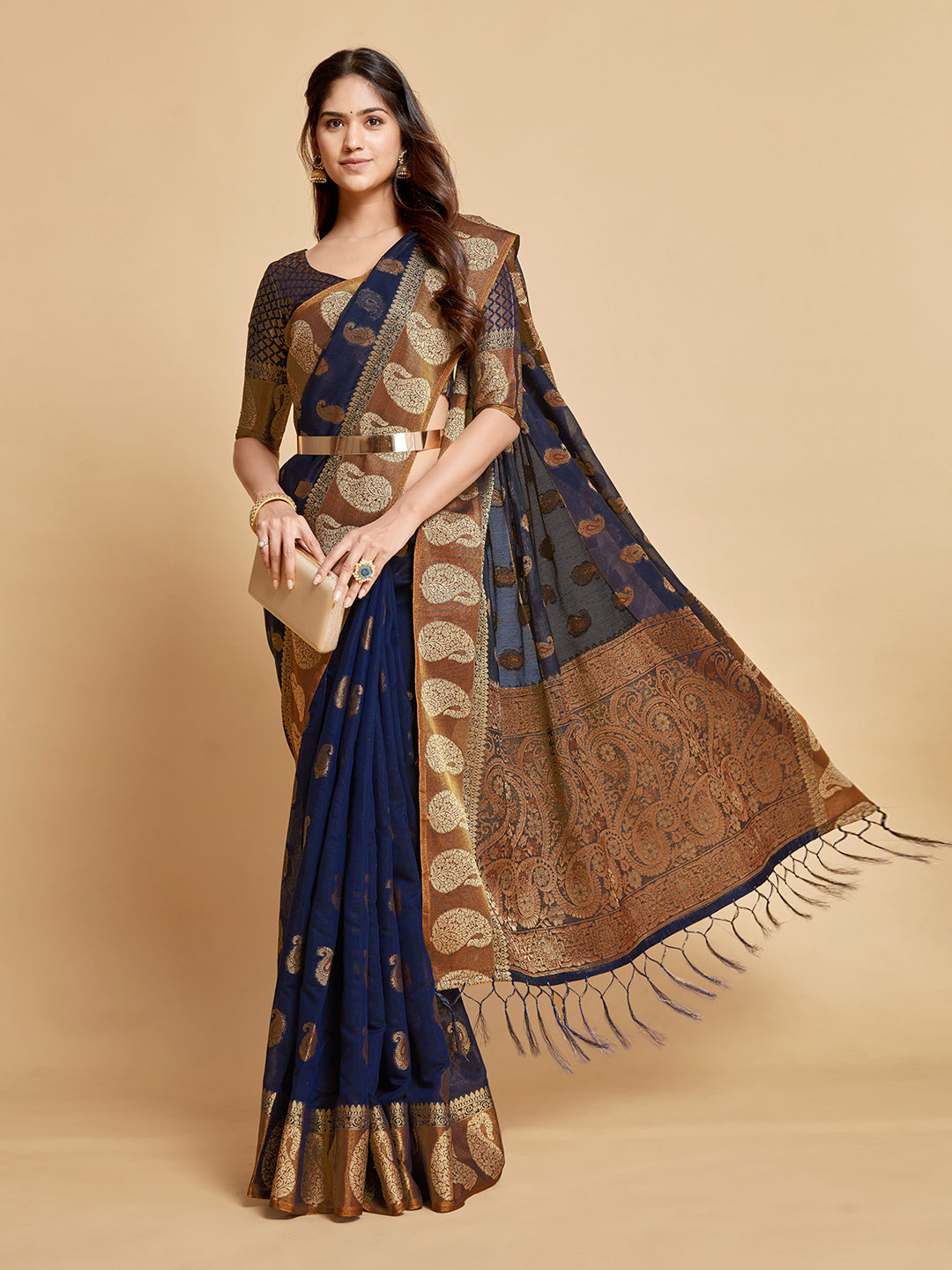 Avantika Midnight Blue Zari Woven Design Chanderi Cotton Saree