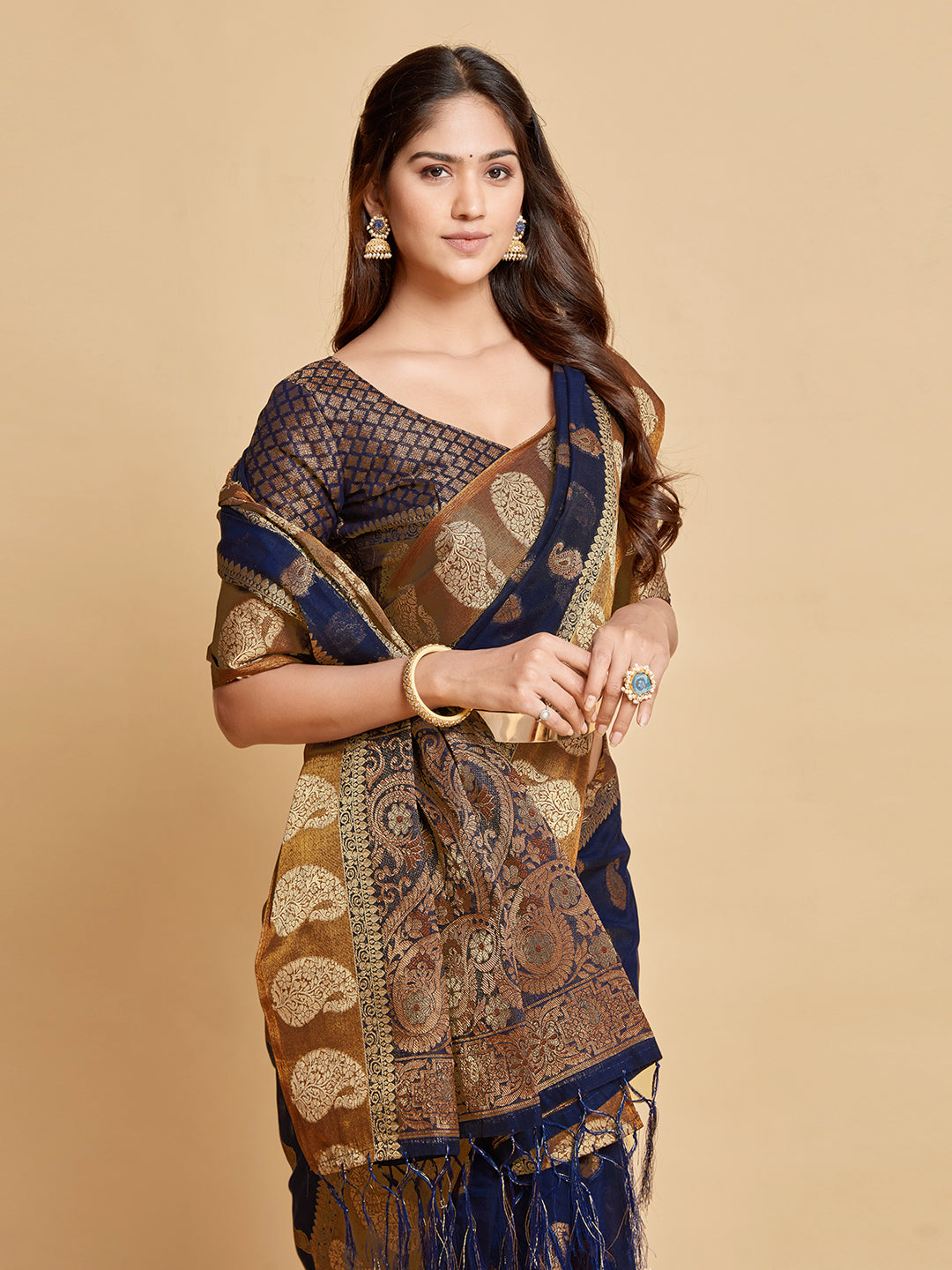 Avantika Midnight Blue Zari Woven Design Chanderi Cotton Saree
