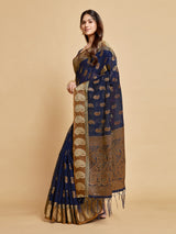 Avantika Midnight Blue Zari Woven Design Chanderi Cotton Saree