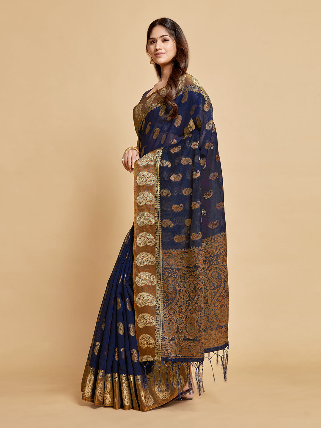 Avantika Midnight Blue Zari Woven Design Chanderi Cotton Saree