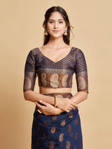 Avantika Midnight Blue Zari Woven Design Chanderi Cotton Saree