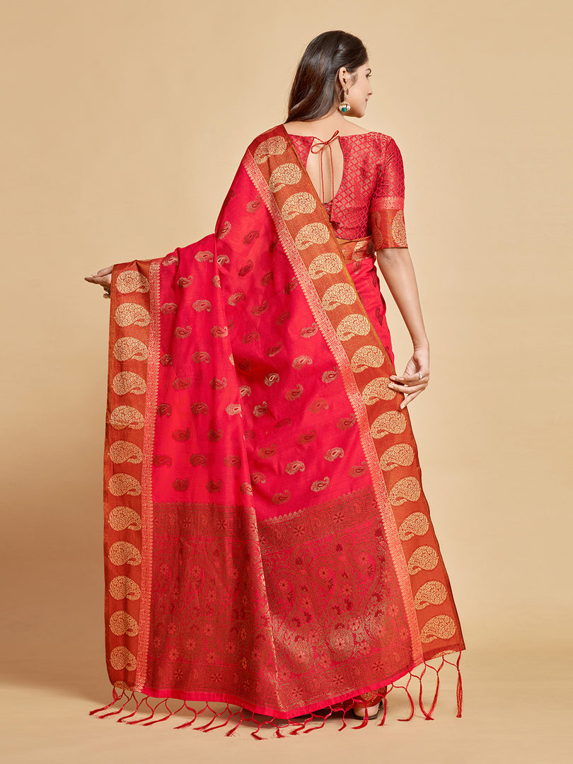 Avantika Fiery Rose Zari Woven Design Chanderi Cotton Saree