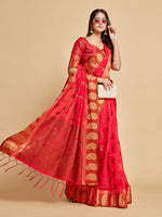 Load image into Gallery viewer, Avantika Fiery Rose Zari Woven Design Chanderi Cotton Saree
