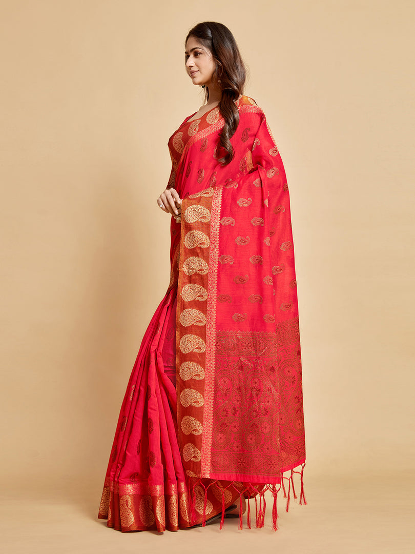 Avantika Fiery Rose Zari Woven Design Chanderi Cotton Saree