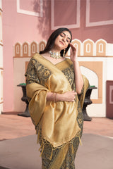Avika Brown Cotton Ikat Silk Saree