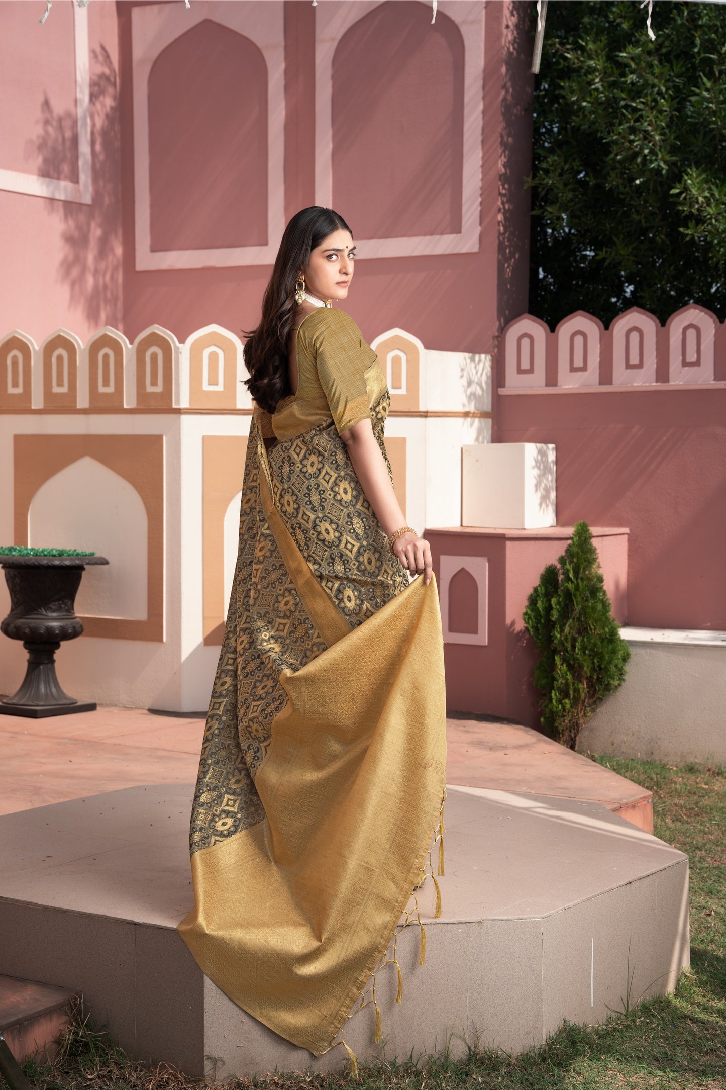 Avika Brown Cotton Ikat Silk Saree