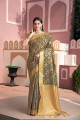 Avika Brown Cotton Ikat Silk Saree
