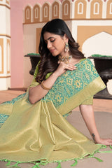 Avika Green Cotton Ikat Silk Saree