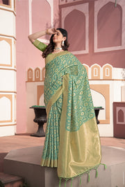 Avika Green Cotton Ikat Silk Saree