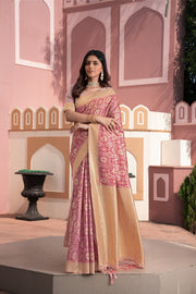Avika Pink Cotton Ikat Silk Saree