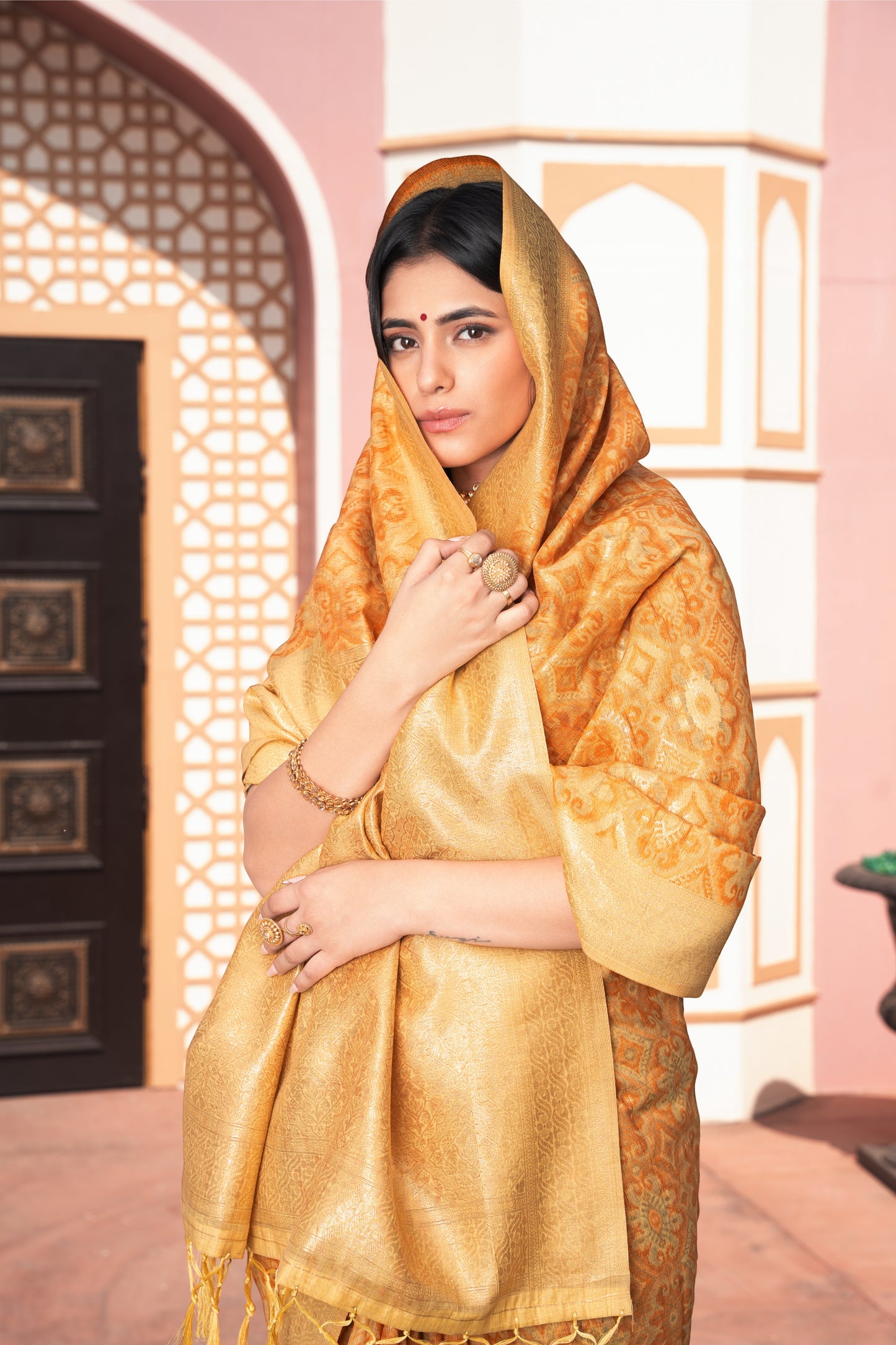 Avika Yellow Cotton Ikat Silk Saree