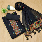 Load image into Gallery viewer, Ethereal Drape Black Muga Cotton Pashmina Unstitched Suit Set
