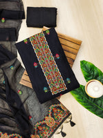 Load image into Gallery viewer, Ethereal Drape Black Muga Cotton Pashmina Unstitched Suit Set
