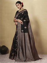 GJ Black Berry Grease Black Zari Woven Design Cotton Blend Saree