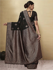 GJ Black Berry Grease Black Zari Woven Design Cotton Blend Saree