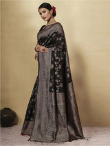 GJ Black Berry Soot Black Zari Woven Design Cotton Blend Saree