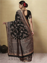 GJ Black Berry Coal Black Zari Woven Design Cotton Blend Saree