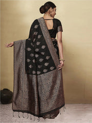 GJ Black Berry Metal Black Zari Woven Design Cotton Blend Saree