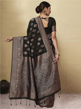 GJ Black Berry Pebble Black Zari Woven Design Cotton Blend Saree