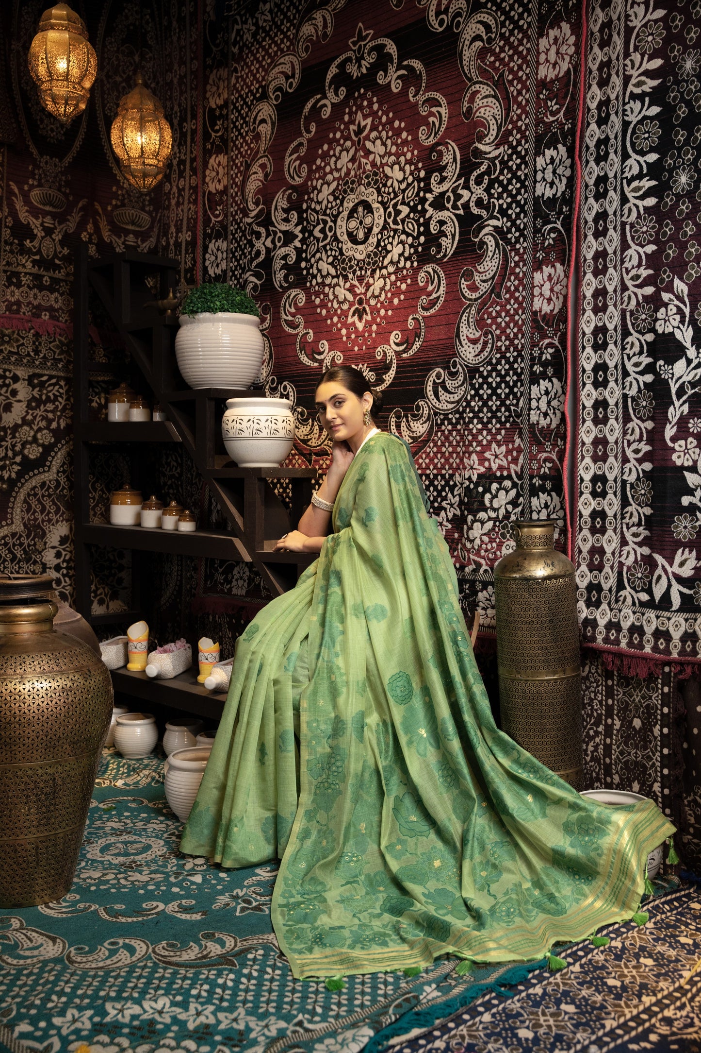 Devanshi Green Soft Cotton Jamdani Saree