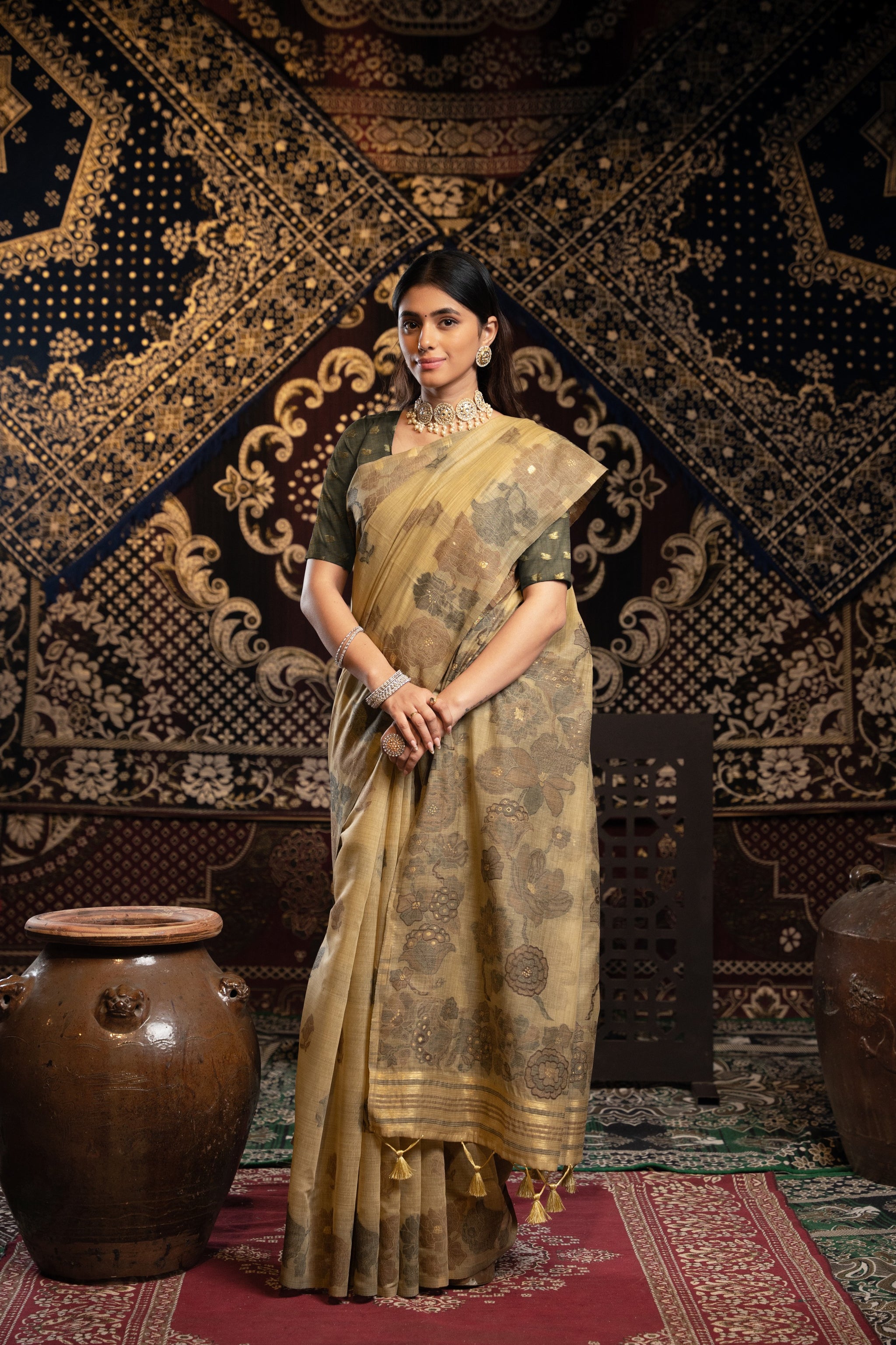Devanshi Light Brown Soft Cotton Jamdani Saree
