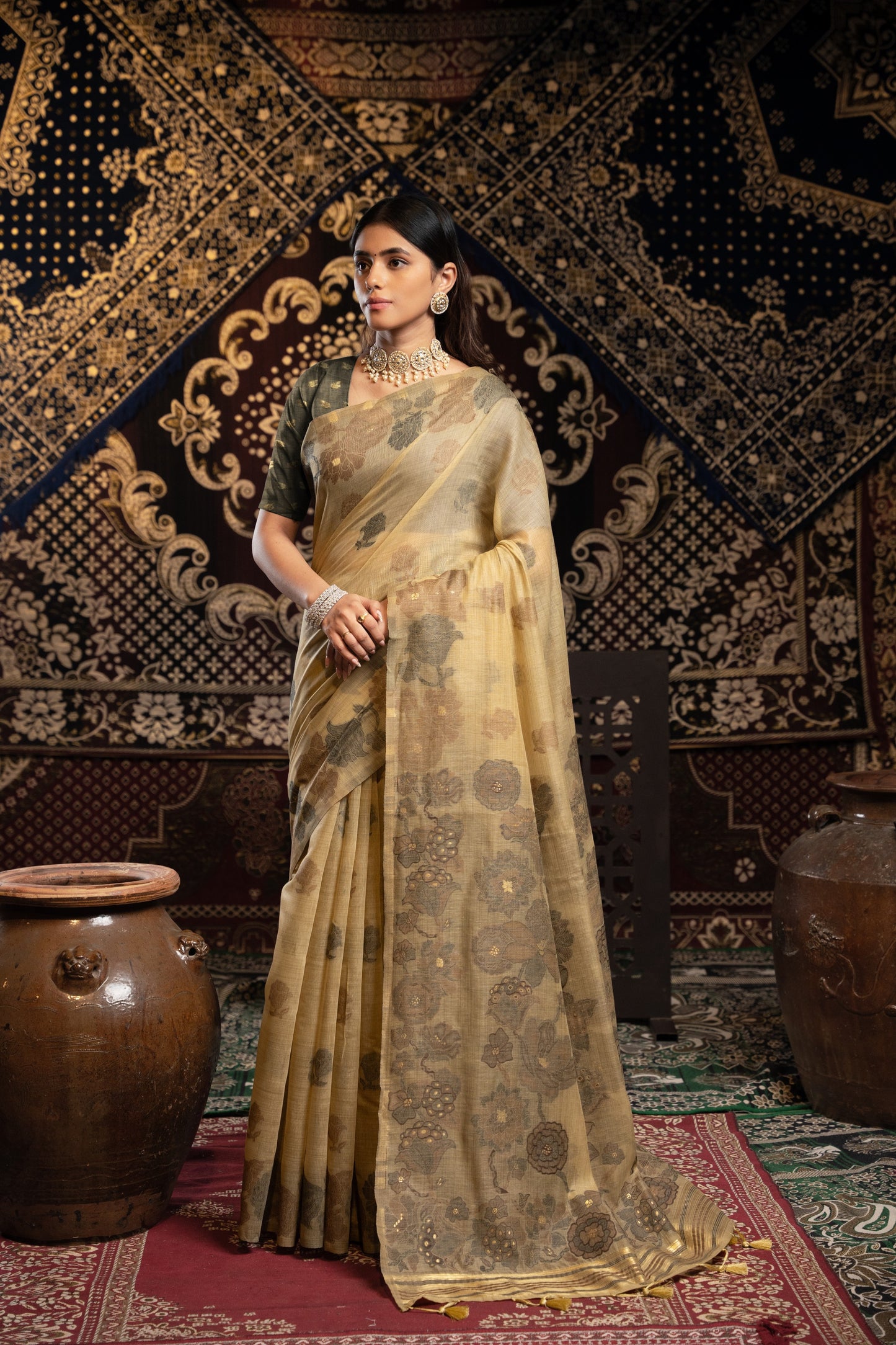 Devanshi Light Brown Soft Cotton Jamdani Saree