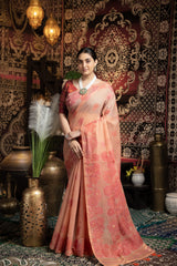 Devanshi Peach Soft Cotton Jamdani Saree