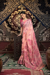 Devanshi Pink Soft Cotton Jamdani Saree