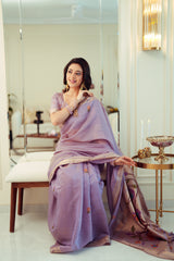 Kalakruti Lavender Paithani Muga Cotton Saree With Unstitched Blouse Piece