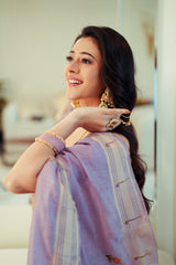 Kalakruti Lavender Paithani Muga Cotton Saree With Unstitched Blouse Piece