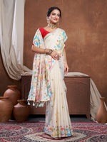 Load image into Gallery viewer, Ekaya Cream Linen Jamdani Saree
